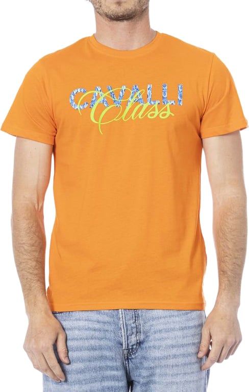 Cavalli Class Orange Cotton Men T-Shirt Oranje