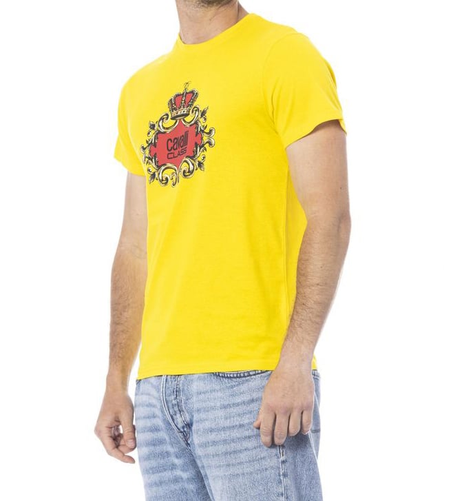 Cavalli Class Yellow Cotton Men T-Shirt Geel