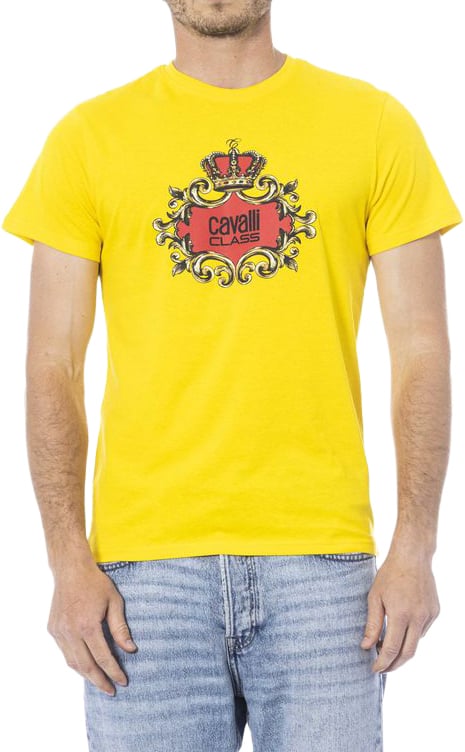 Cavalli Class Yellow Cotton Men T-Shirt Geel