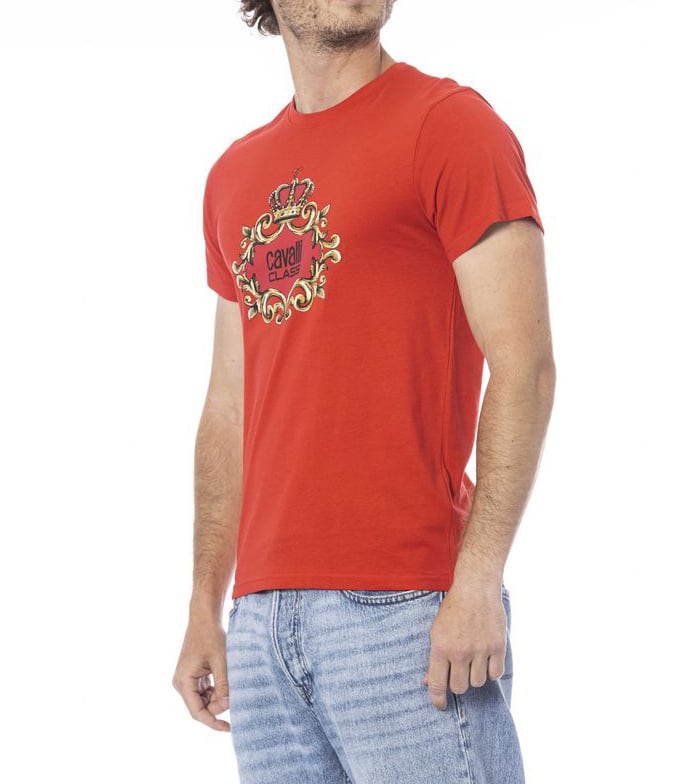 Cavalli Class Red Cotton Men T-Shirt Rood