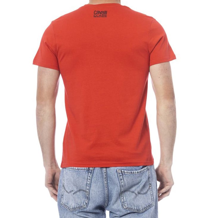 Cavalli Class Red Cotton Men T-Shirt Rood
