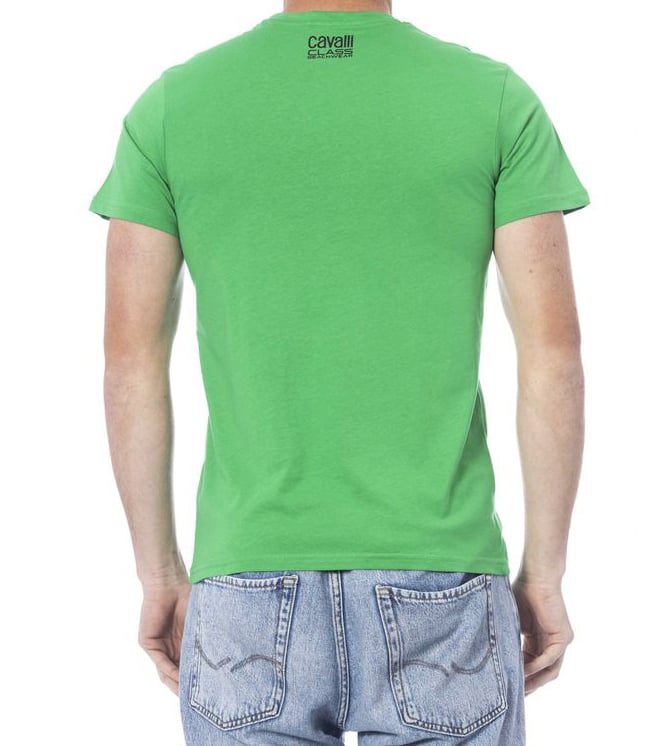 Cavalli Class Green Cotton Men T-Shirt Groen