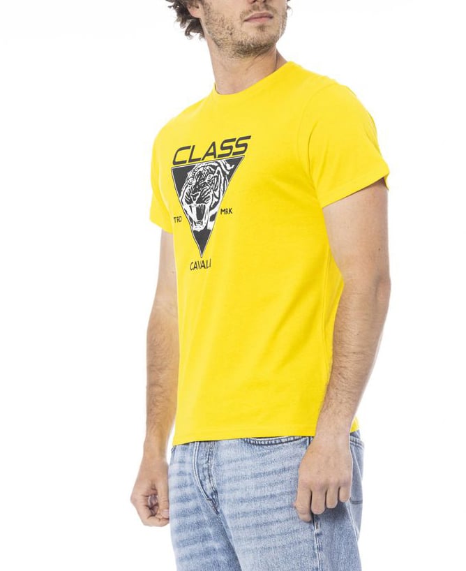 Cavalli Class Yellow Cotton Men T-Shirt Geel