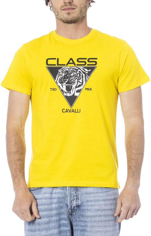 Cavalli Class Yellow Cotton Men T-Shirt Geel