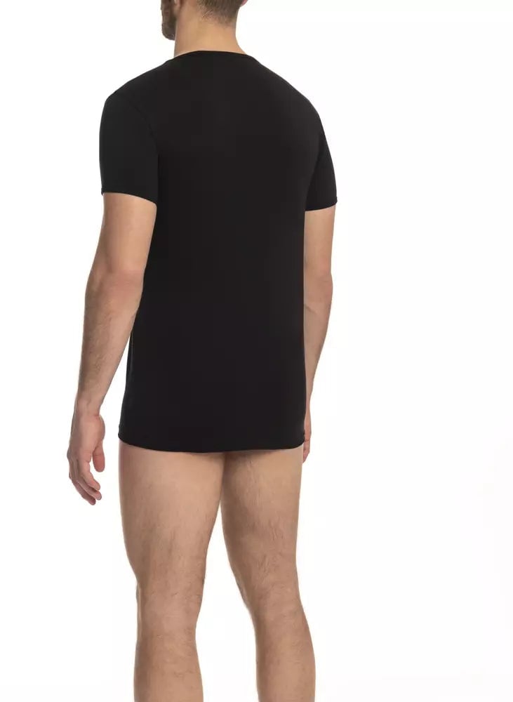 Cavalli Class Black Cotton Men's V-Neck T-Shirt Zwart