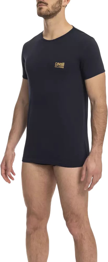 Cavalli Class "Blue Cotton Men T-Shirt" Zwart
