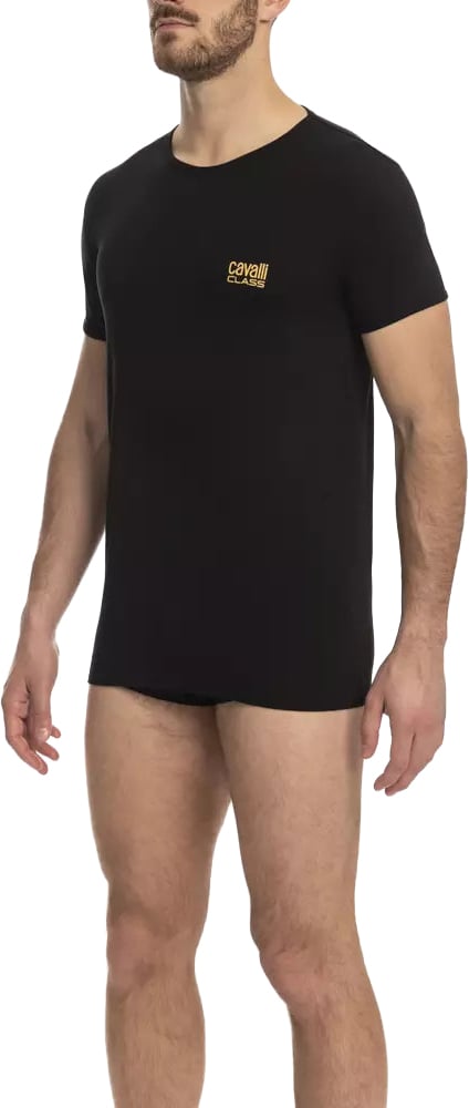 Cavalli Class Black Cotton Men T-Shirt Zwart