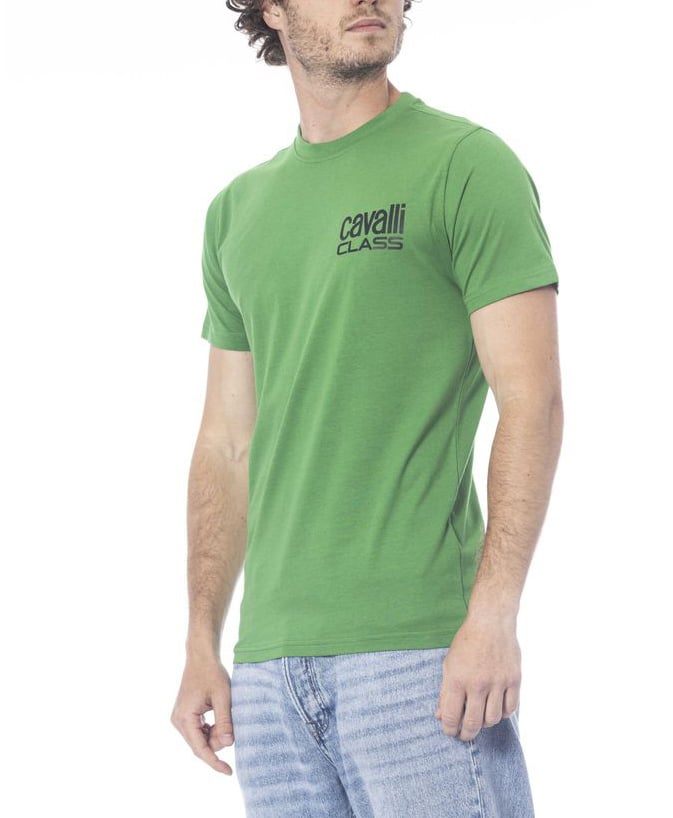 Cavalli Class Green Cotton Men T-Shirt Zwart