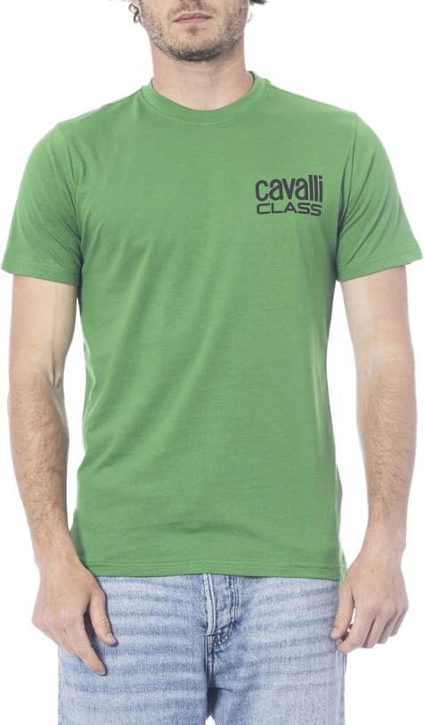 Cavalli Class Green Cotton Men T-Shirt Zwart