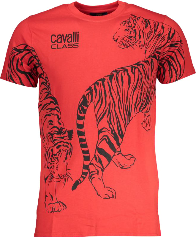 Cavalli Class Red Cotton Men T-Shirt Rood