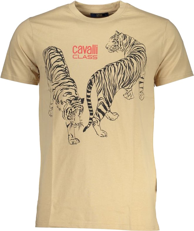 Cavalli Class Beige Cotton Men T-Shirt Rood