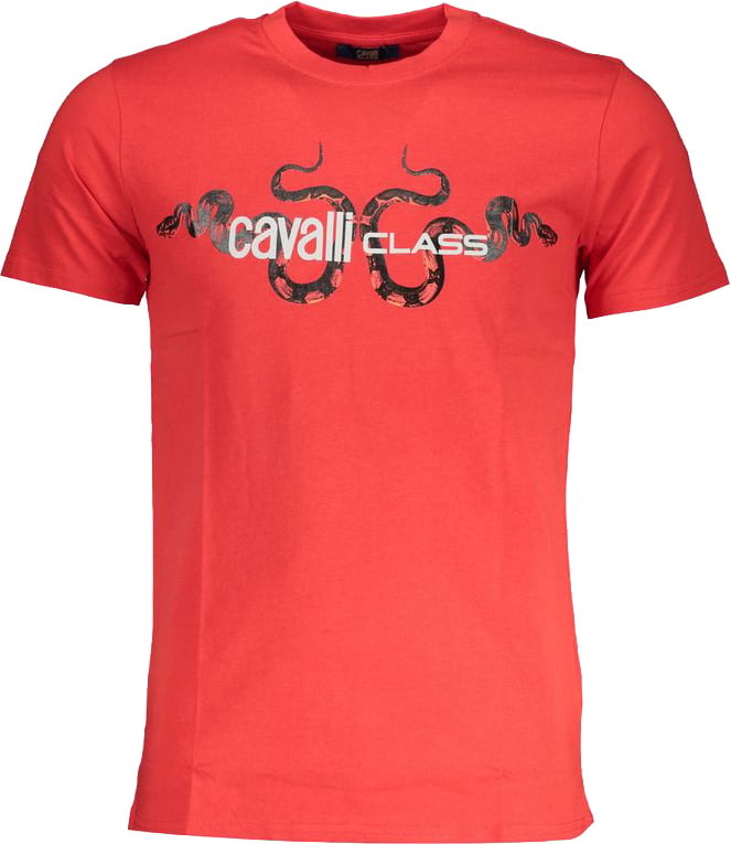 Cavalli Class Rosso Cotton Men T-Shirt Rood