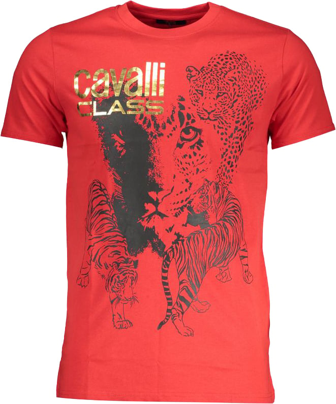 Cavalli Class Red Cotton Men T-Shirt Rood