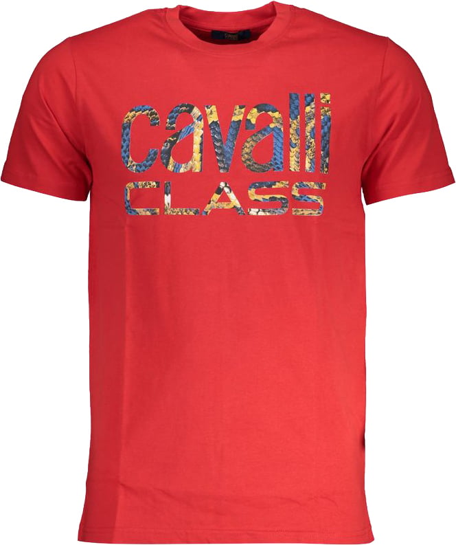Cavalli Class Red Cotton Men T-Shirt Wit