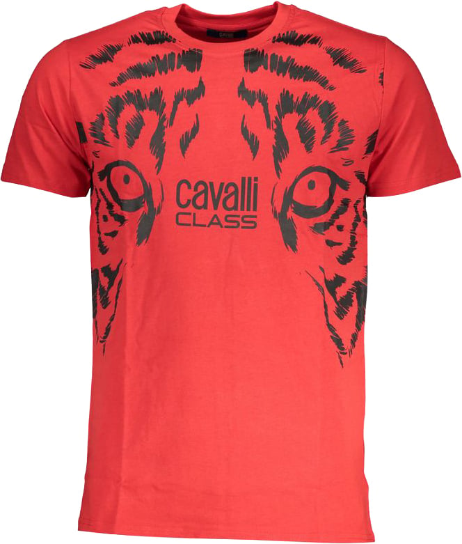 Cavalli Class Rosso Cotton Men T-Shirt Rood