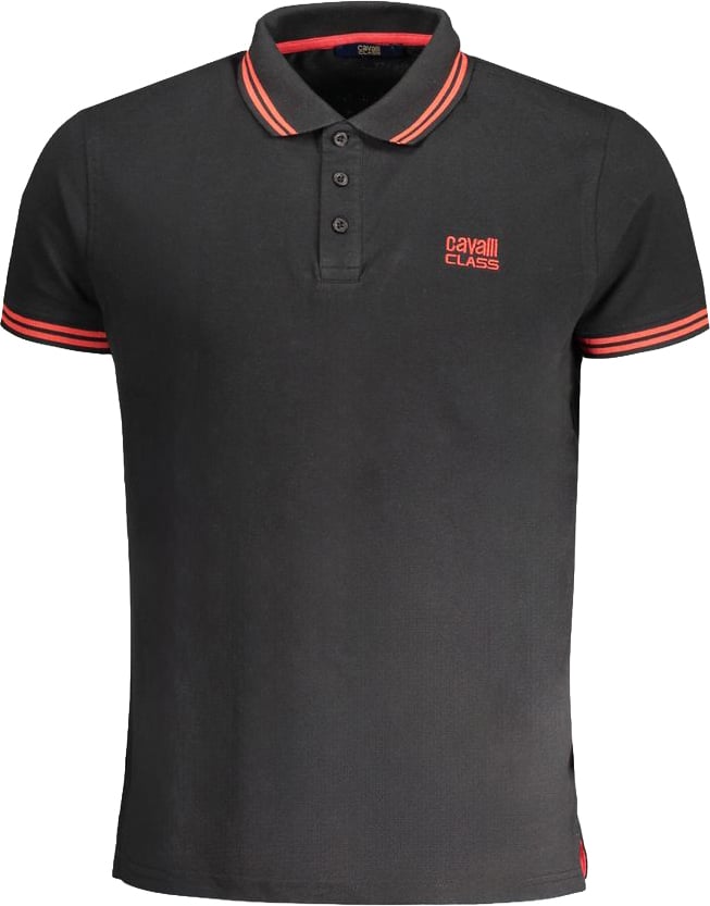 Cavalli Class Black Cotton Men Polo Shirt Zwart