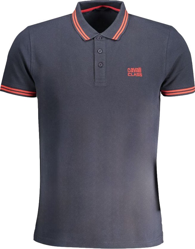 Cavalli Class Blue Cotton Men Polo Shirt Blauw