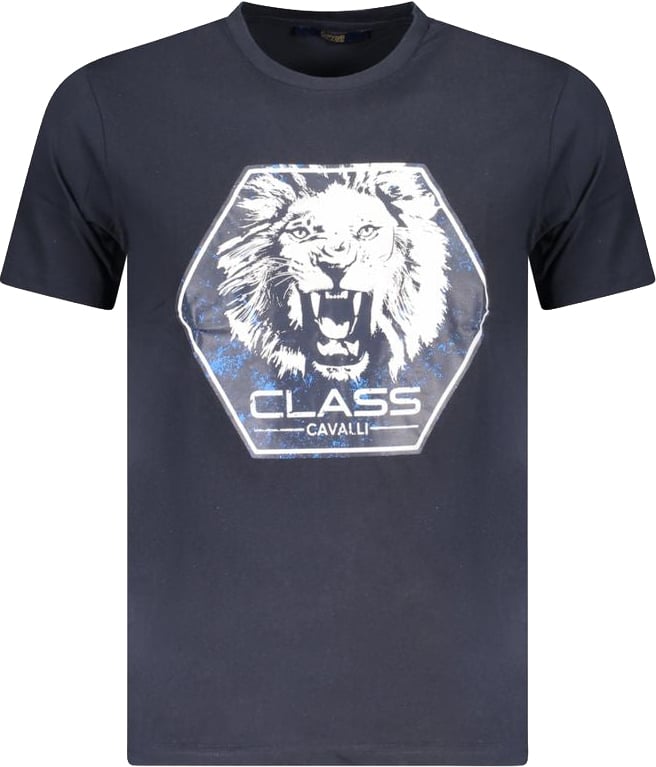 Cavalli Class Blu Cotton Men T-Shirt Zwart