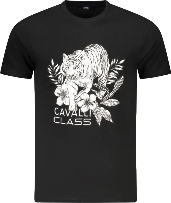 Cavalli Class Nero Cotton Men T-Shirt Zwart