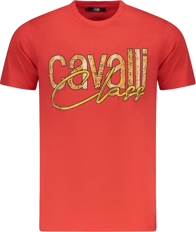 Cavalli Class Rosso Cotton Men T-Shirt Rood
