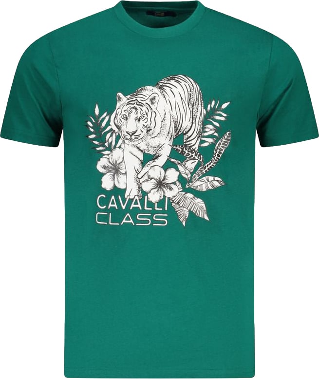 Cavalli Class Verde Cotton Men T-Shirt Zwart