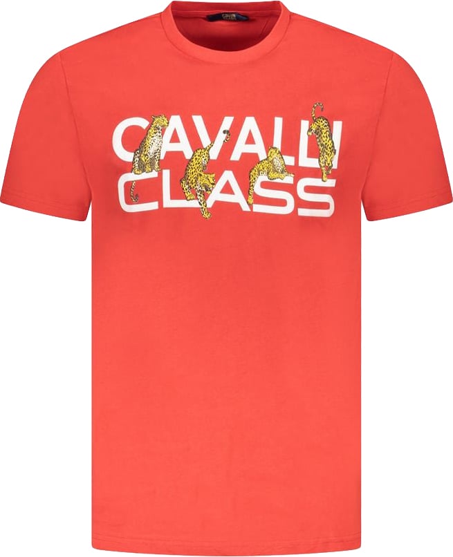Cavalli Class Red Cotton Men T-Shirt Wit