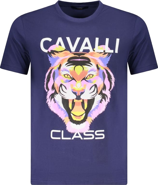 Cavalli Class Blu Cotton Men T-Shirt Blauw