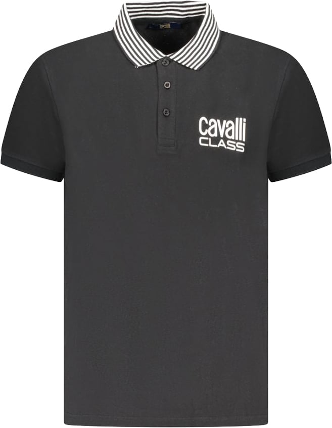 Cavalli Class Black Cotton Men Polo Shirt Zwart