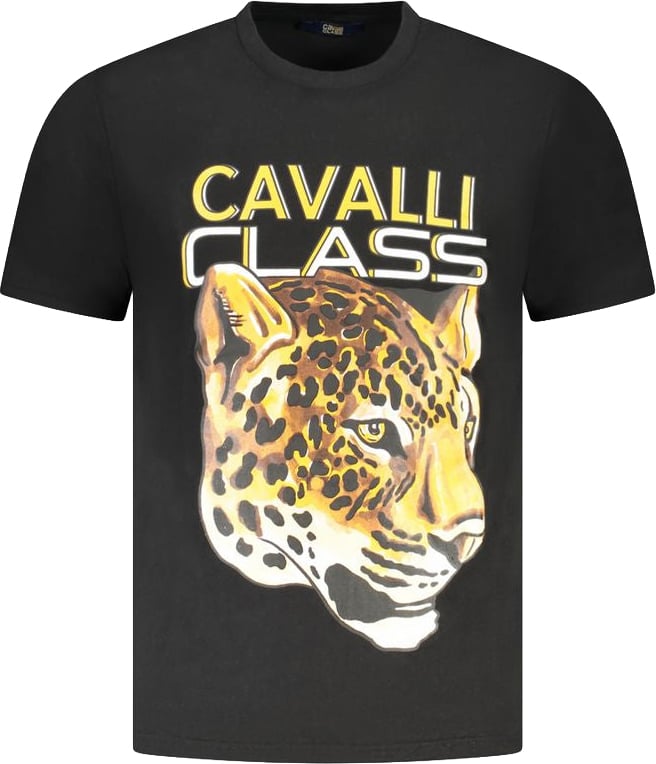 Cavalli Class Black Cotton Men T-Shirt Zwart