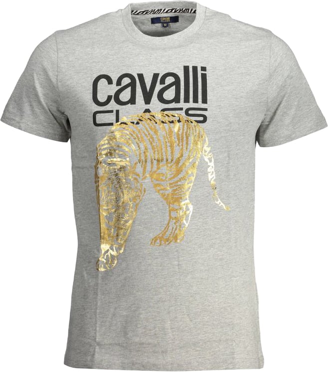Cavalli Class Grigio Cotton Men T-Shirt Grijs