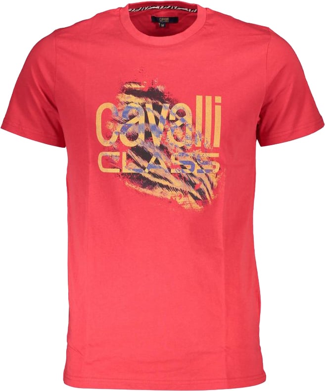 Cavalli Class Rosso Cotton Men T-Shirt Rood