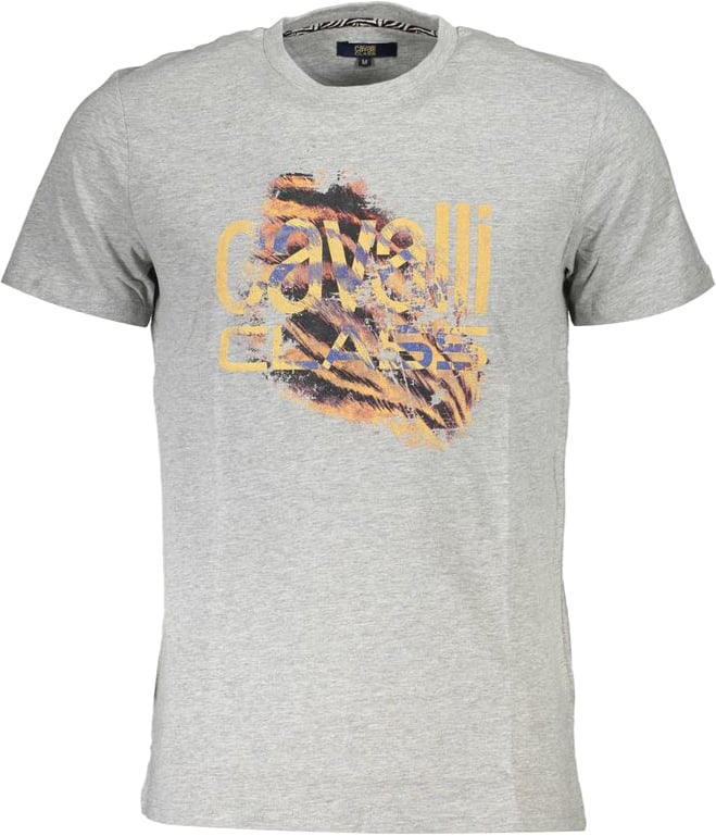 Cavalli Class Grigio Cotton Men T-Shirt Grijs