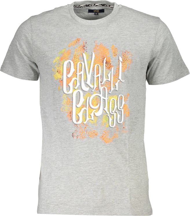 Cavalli Class Grigio Cotton Men T-Shirt Grijs