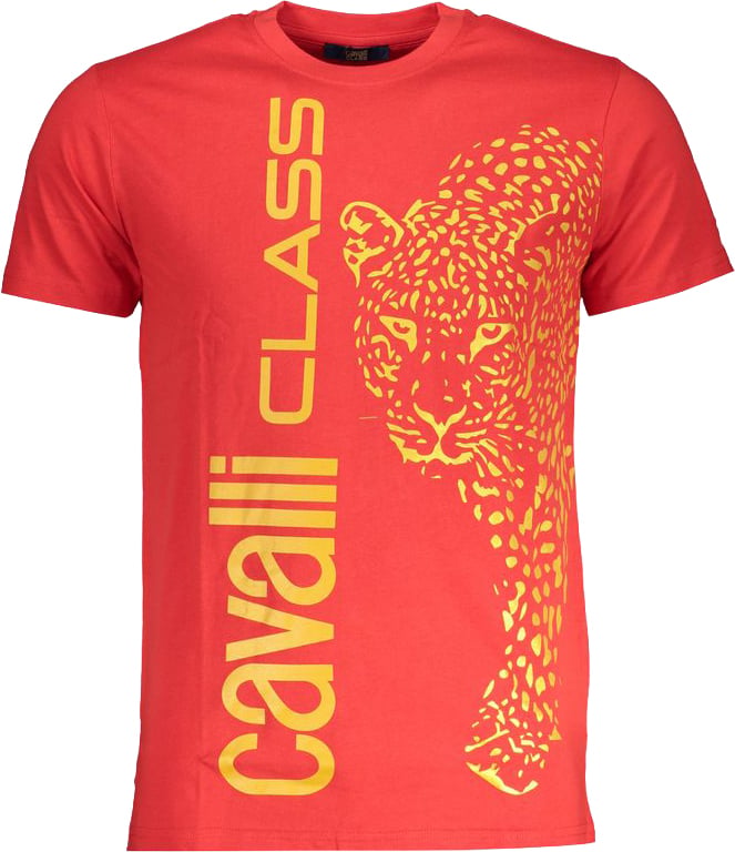 Cavalli Class Rosso Cotton Men T-Shirt Rood