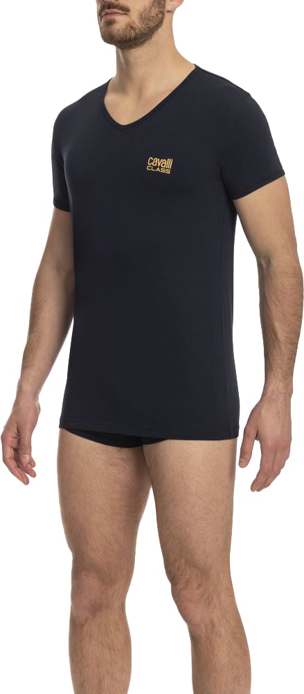Cavalli Class Blue Cotton Men T-Shirt Blauw