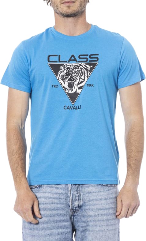 Cavalli Class Light Blue Cotton Men T-Shirt Lichtblauw