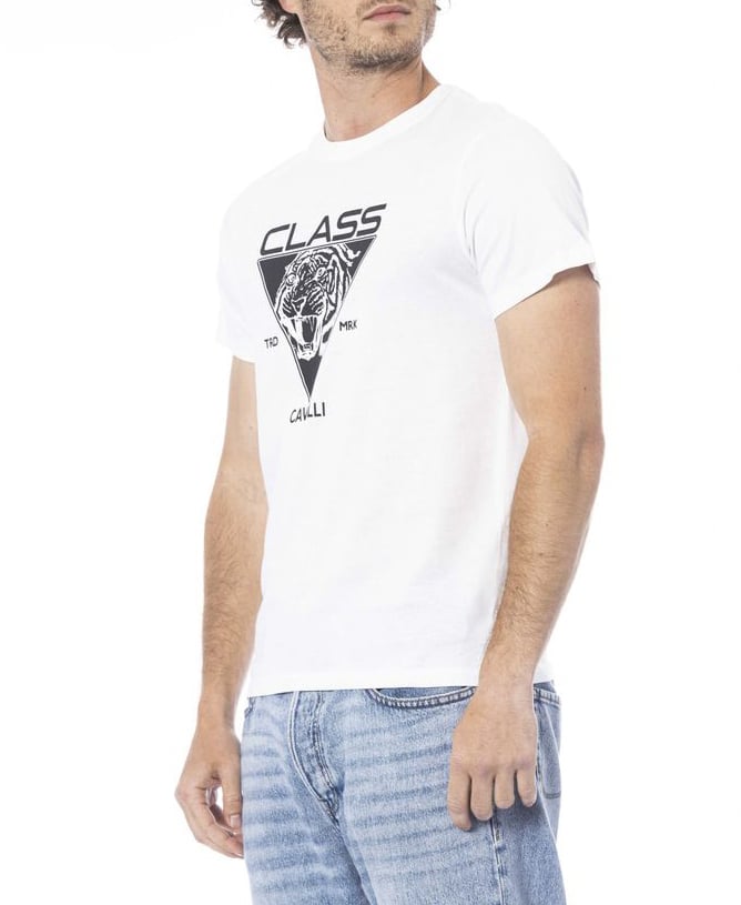 Cavalli Class White Cotton Men T-Shirt Wit