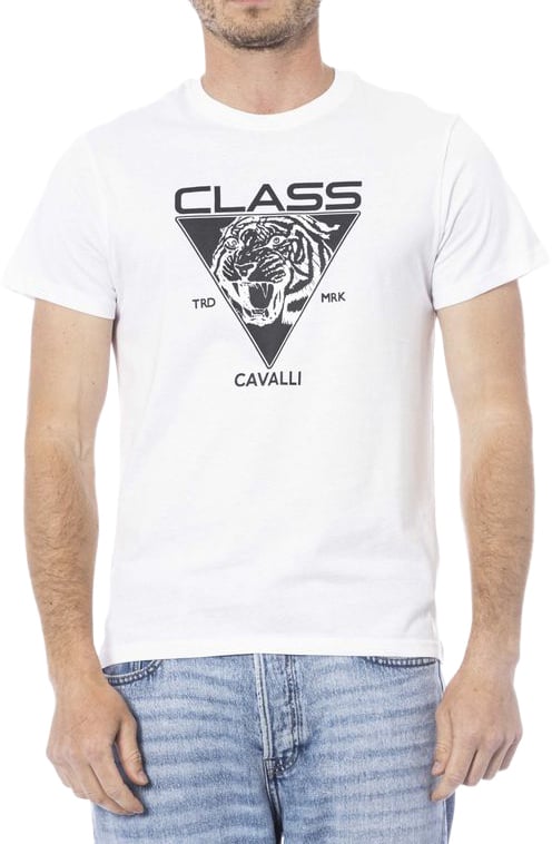 Cavalli Class White Cotton Men T-Shirt Wit