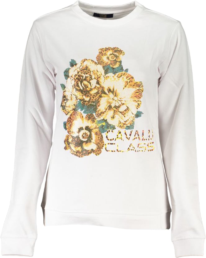 Cavalli Class White Cotton Sweater Zwart