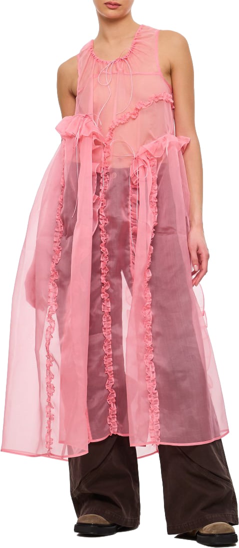Cecilie Bahnsen Opal Ruffle Silk Satin Dress Roze