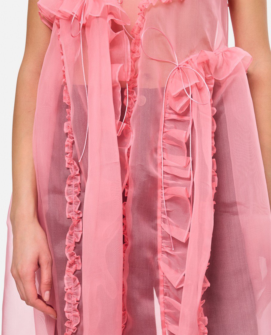 Cecilie Bahnsen Opal Ruffle Silk Satin Dress Roze