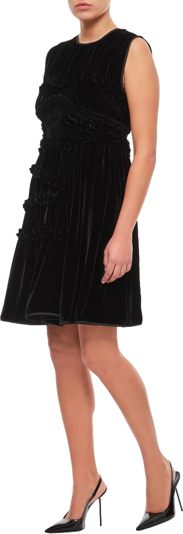 Cecilie Bahnsen Sleeveless Velvet Dress with Ruffle Detailing Zwart