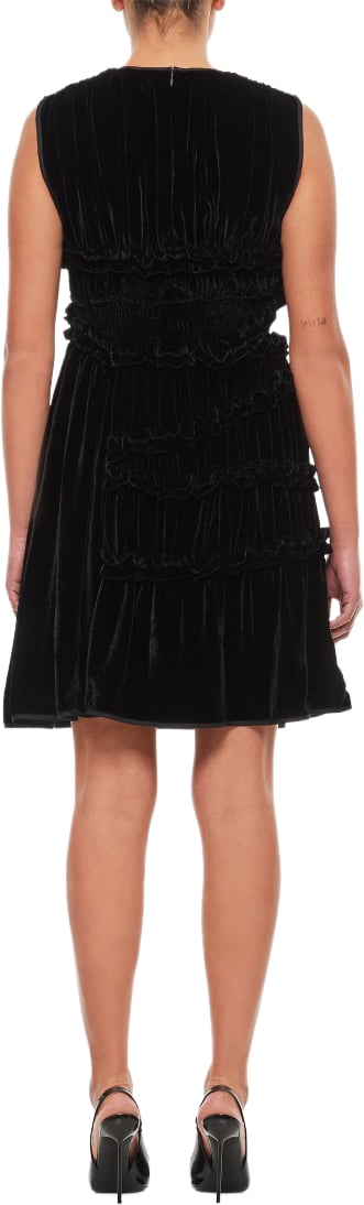 Cecilie Bahnsen Sleeveless Velvet Dress with Ruffle Detailing Zwart
