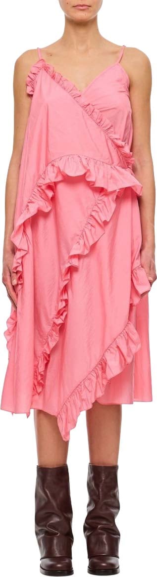 Cecilie Bahnsen Asymmetrical Ruffle Midi Dress In Light Taffeta Roze