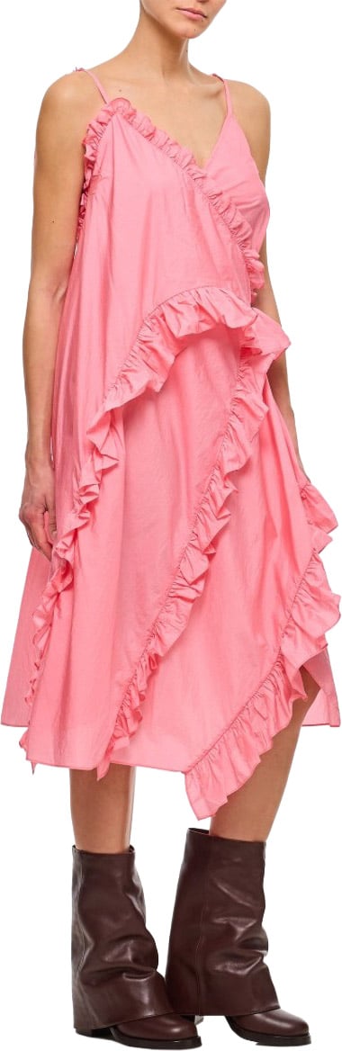 Cecilie Bahnsen Asymmetrical Ruffle Midi Dress In Light Taffeta Roze