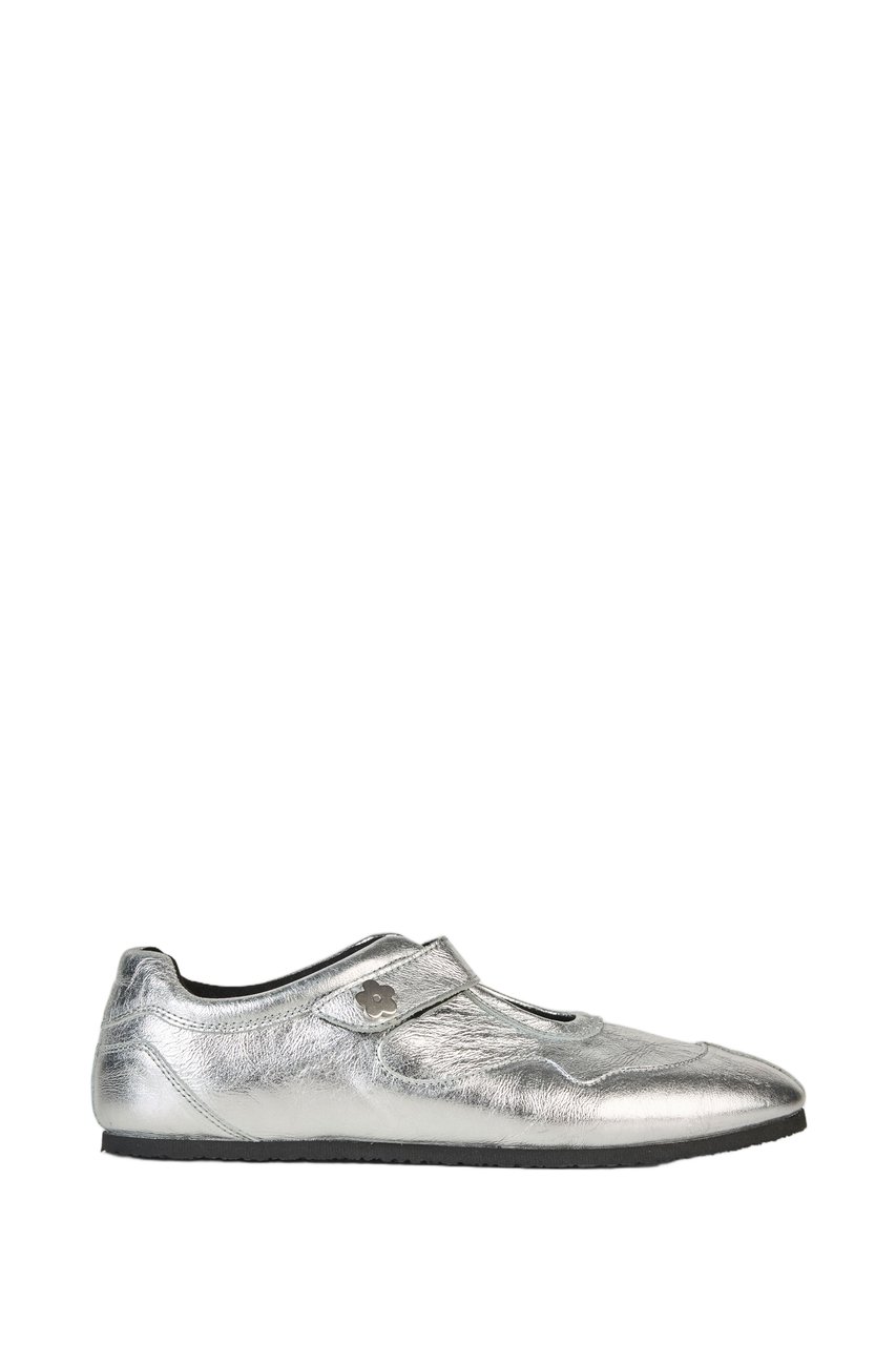 Cecilie Bahnsen Textured Silver Leather Mary Jane Sneakers with Velcro Closure Zilver