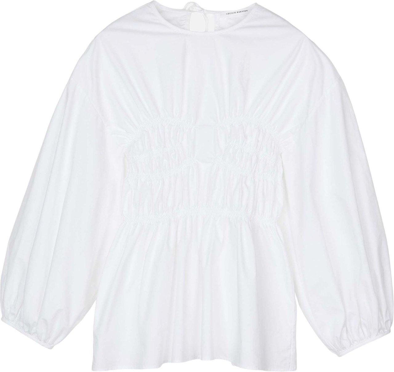 Cecilie Bahnsen Peplum Cotton Top with Iconic Puff Sleeves Wit