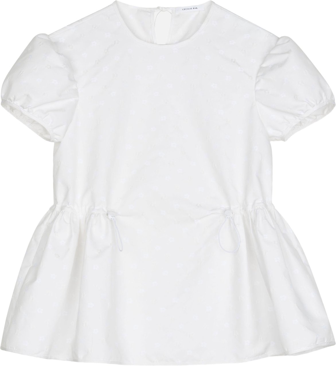Cecilie Bahnsen Peplum Cotton Top with Puff Sleeves and Jacquard Pattern Wit