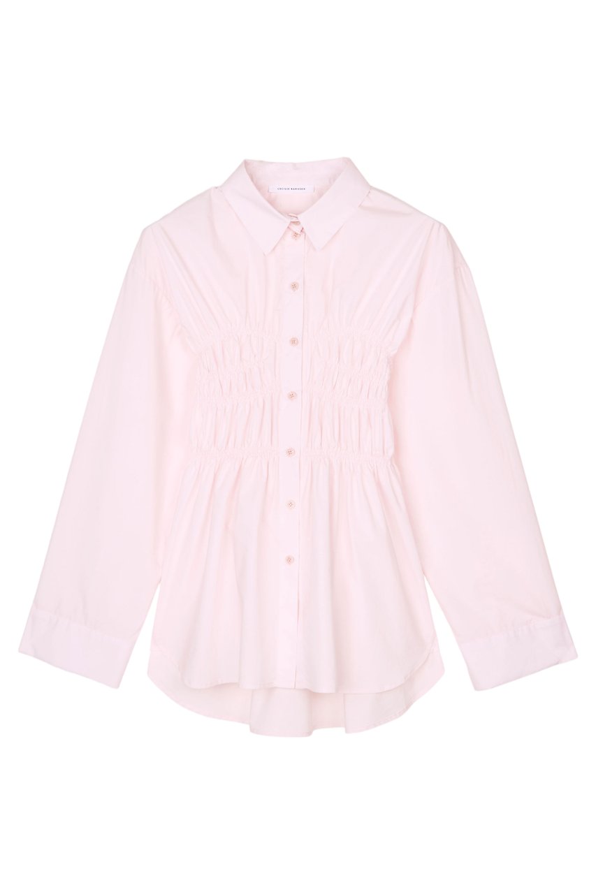 Cecilie Bahnsen Draped Ruffle Waist Cotton Shirt by Cecilie Bahnsen Roze
