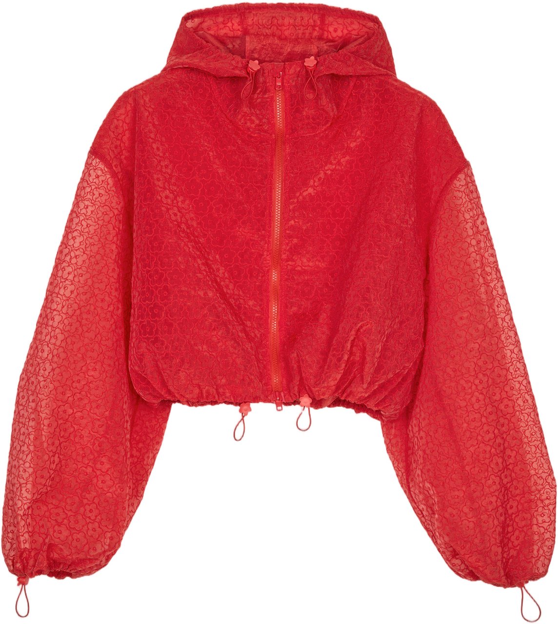 Cecilie Bahnsen Cropped Floral Embroidered Blouson Jacket with Ruffled Features Rood